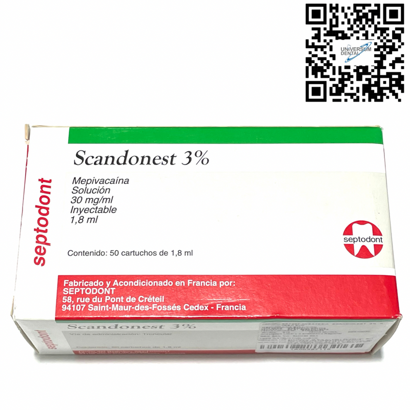 Anestesia Scandonest 3% cartucho vidrio 50pz Septodont