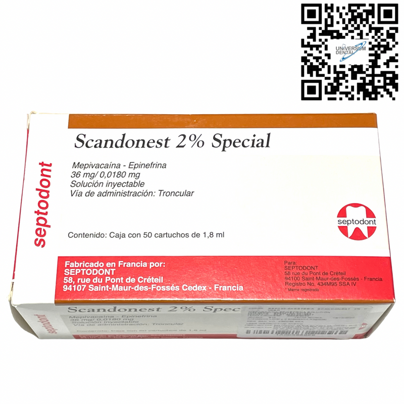 Anestesia Scandonest 2% cartucho vidrio 50pz Septodont