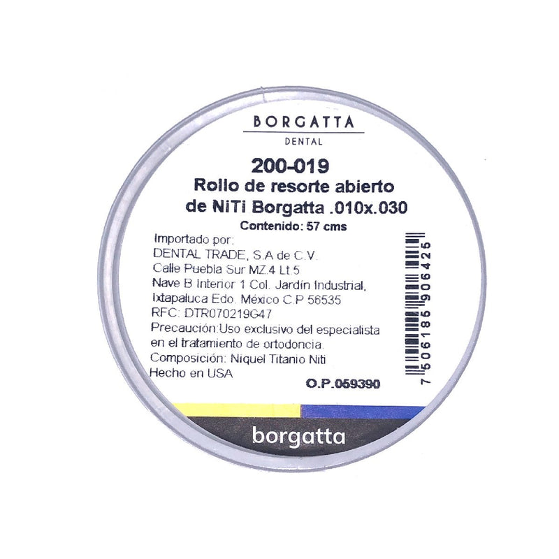 Resorte abierto Rollo Niti .012 x .030 57cm Borgatta